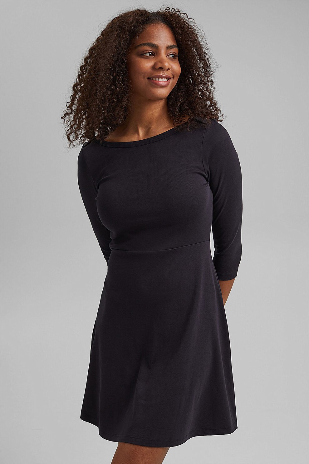 EDC by Esprit, Rochie mini evazata de bumbac organic, Negru