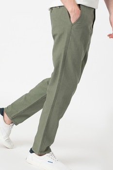 Esprit, Pantaloni chino relaxed fit din amestec de in si bumbac, Verde sparanghel