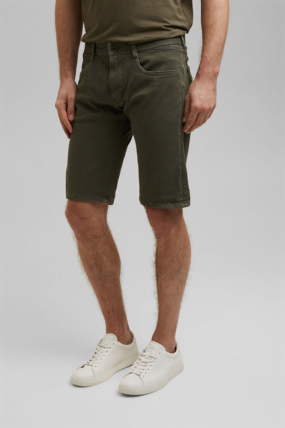 Esprit, Bermude slim fit de denim, Verde militar