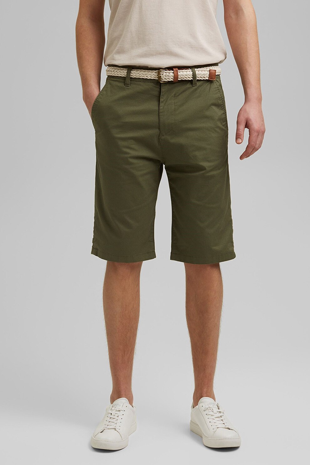 Esprit, Bermude relaxed fit din amestec de bumbac organic, Verde militar