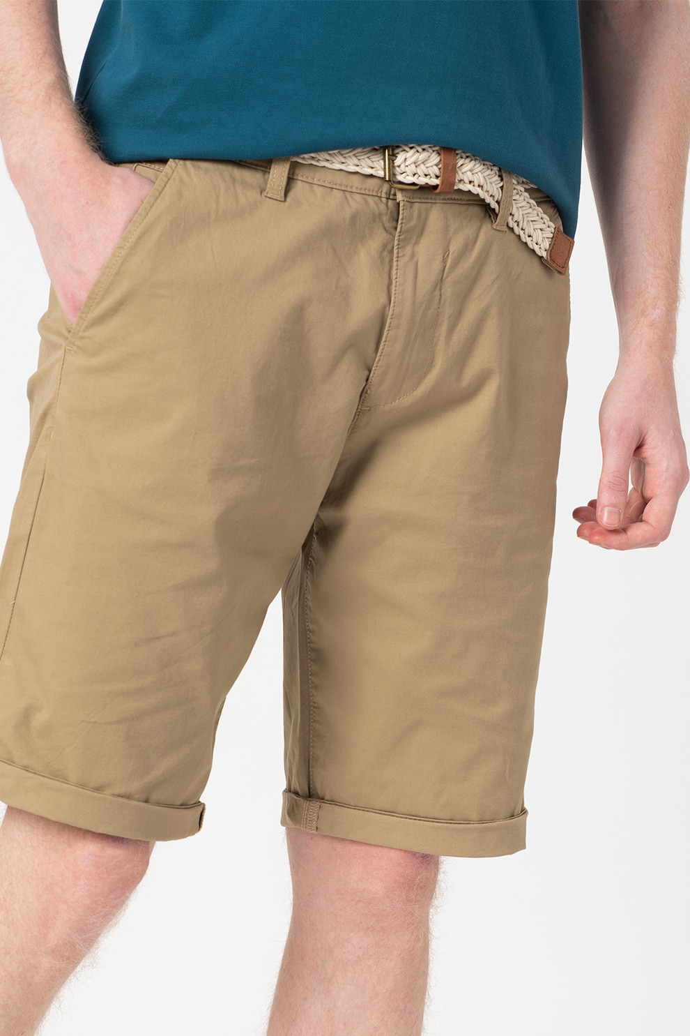 Esprit, Bermude chino relaxed fit cu o curea, Maro camel