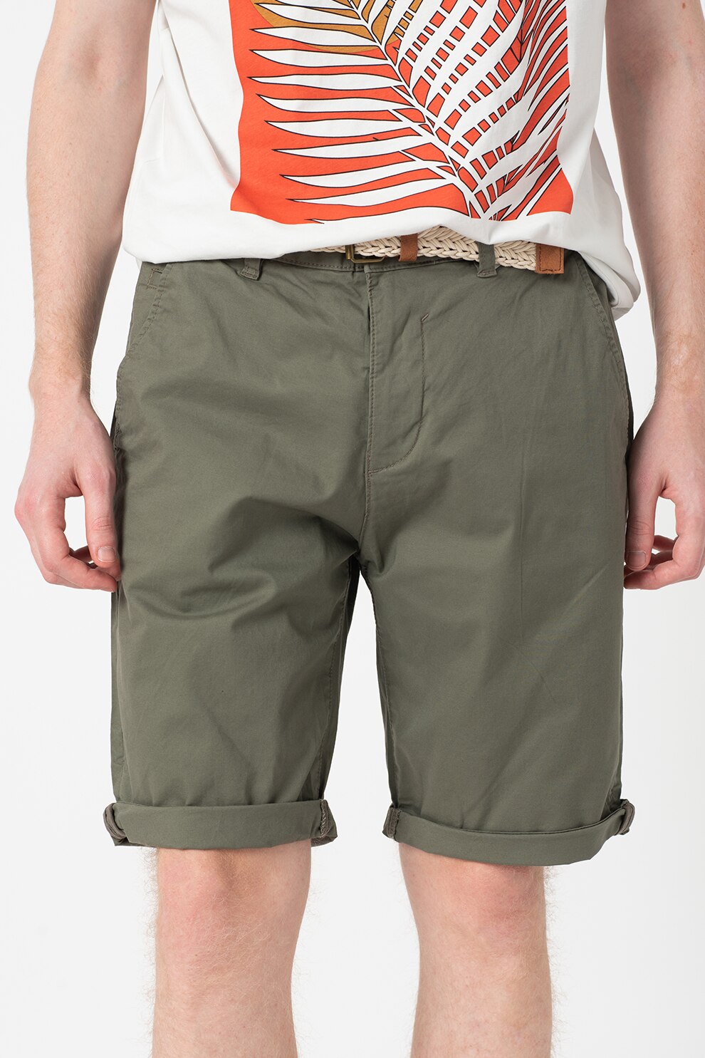 Esprit, Bermude chino relaxed fit cu o curea, Verde sparanghel