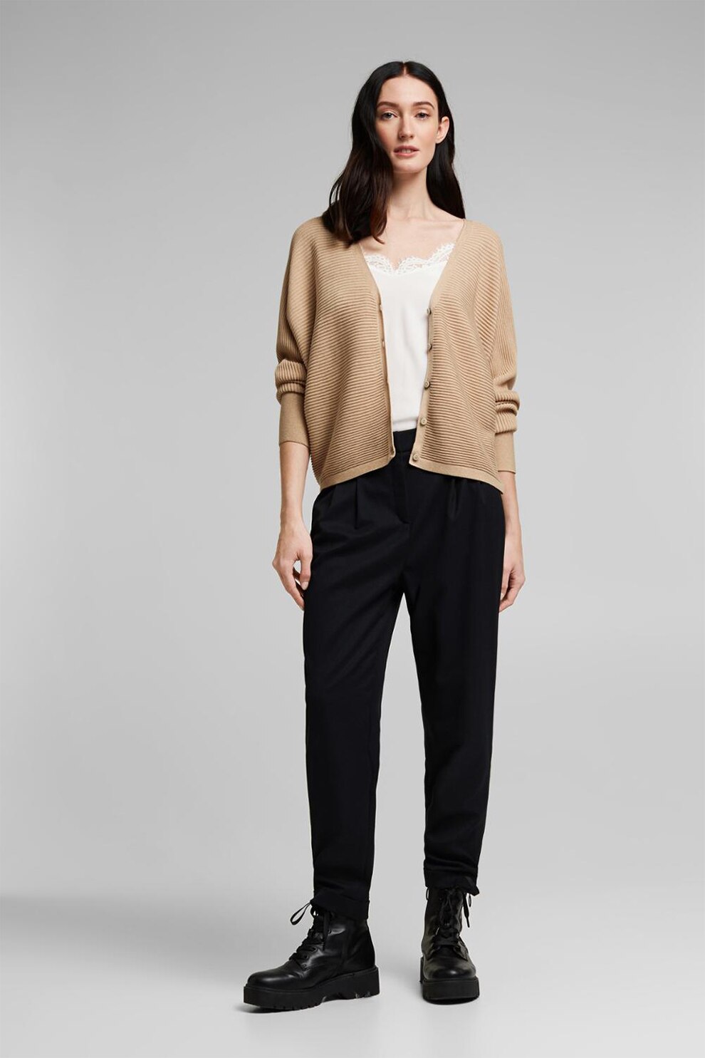 Esprit, Cardigan lejer din amestec de lyocell, Maro nisip