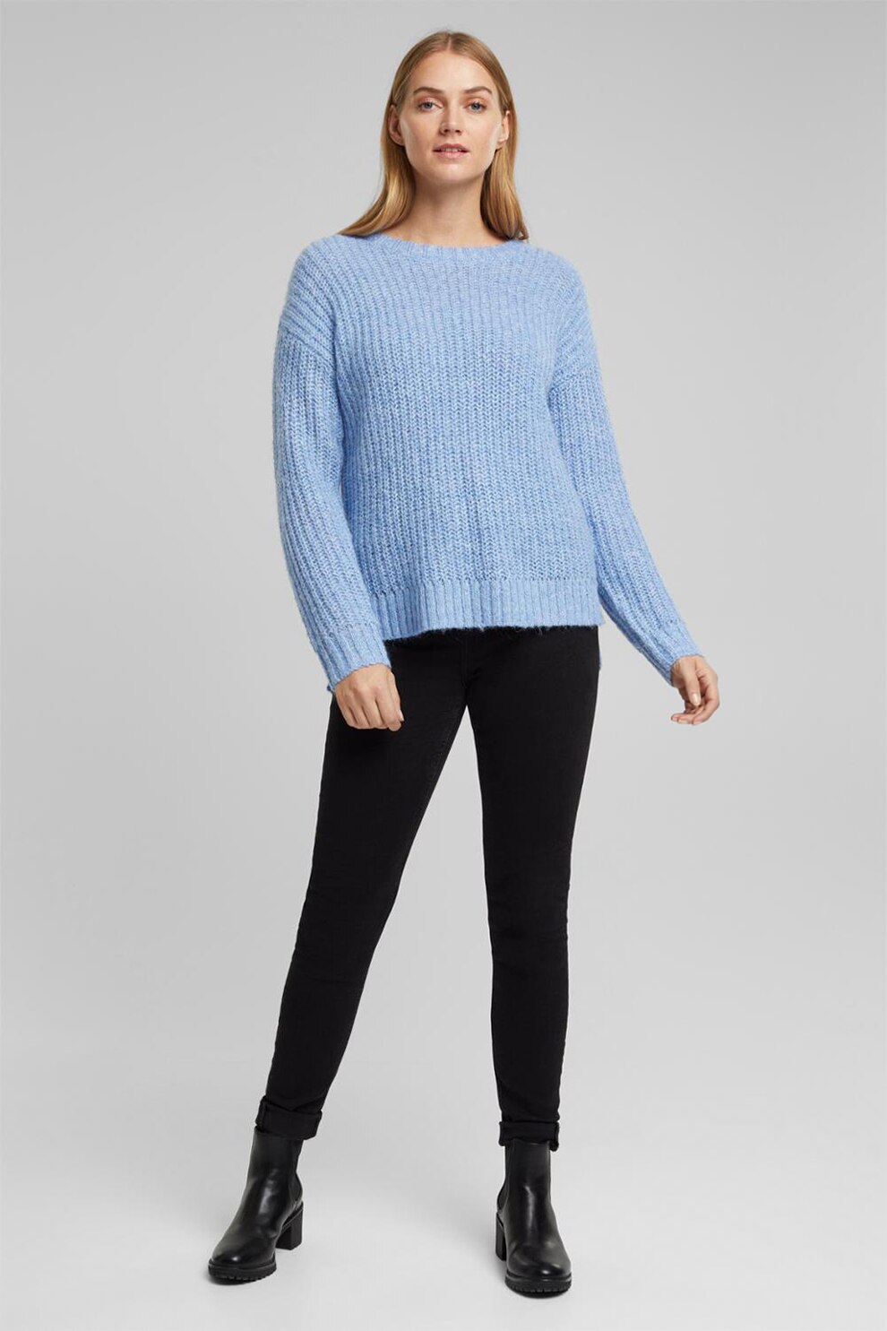 Esprit, Pulover din amestec de lana, cu terminatie asimetrica, Aalbastru lavanda