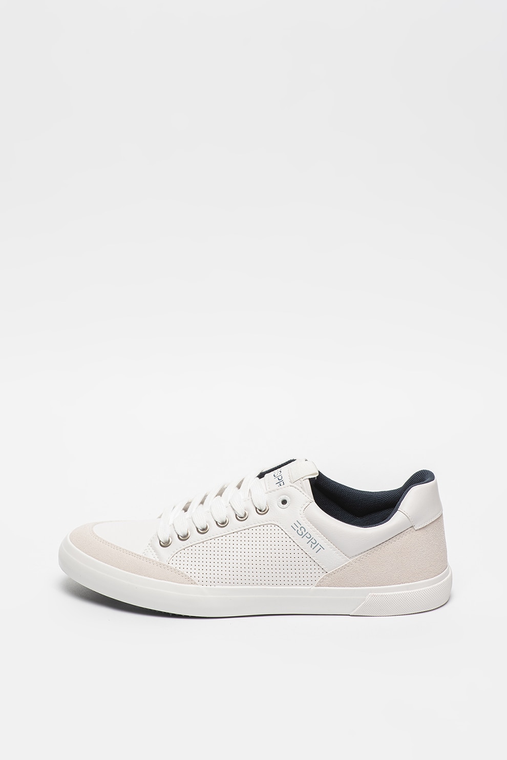 Esprit, Pantofi sport de piele ecologica cu garnituri de piele intoarsa ecologica, Alb optic/Maro nisip, 44