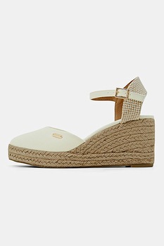 Esprit, Sandale tip espadrile de panza cu talpa wedge, Alb, 40 Esprit, Sandale tip espadrile de panza cu talpa wedge, Alb, 40