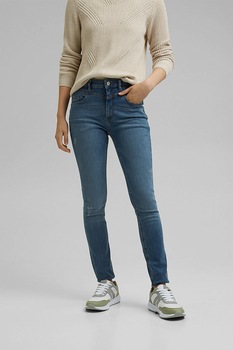Esprit, Blugi skinny cu talie inalta, Albastru petrol Esprit, Blugi skinny cu talie inalta, Albastru petrol