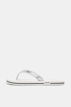 Esprit, Papuci flip flop cu aspect stralucitor, Alb/Argintiu, 40 Esprit, Papuci flip flop cu aspect stralucitor, Alb/Argintiu, 40