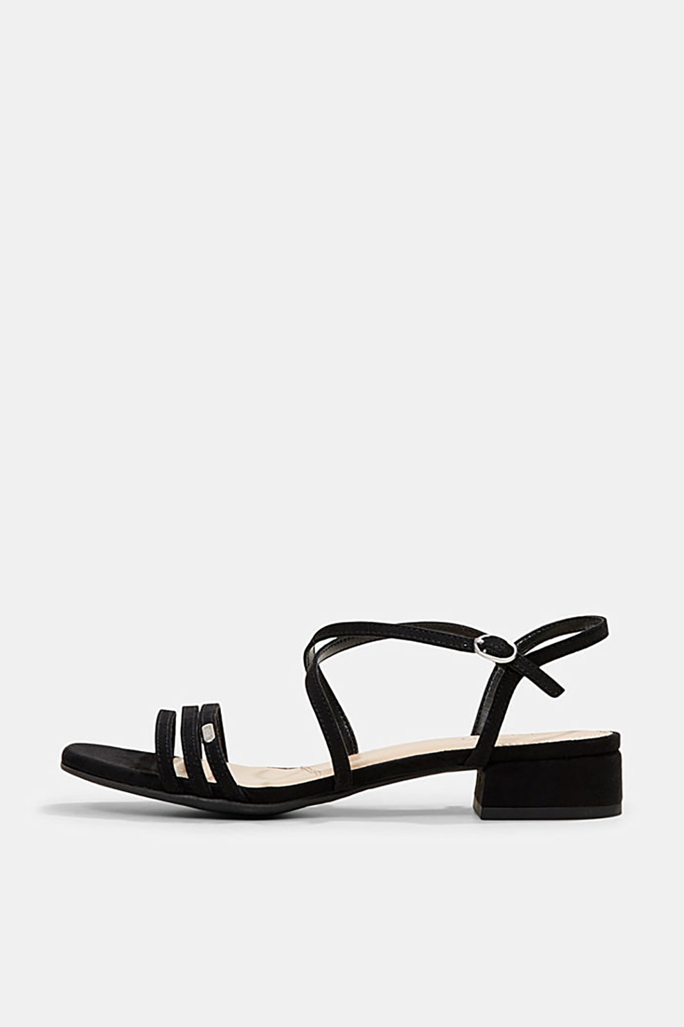 Esprit, Sandale de piele intoarsa sintetica cu toc masiv, Negru, 39
