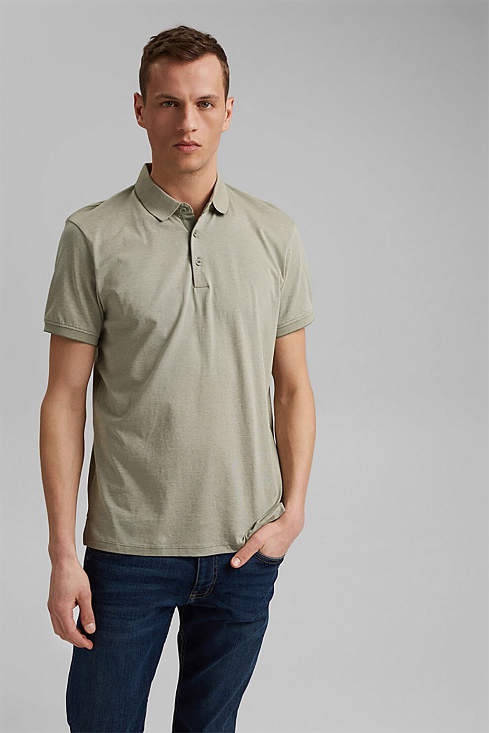Esprit, Tricou polo regular fit de bumbac organic, Kaki