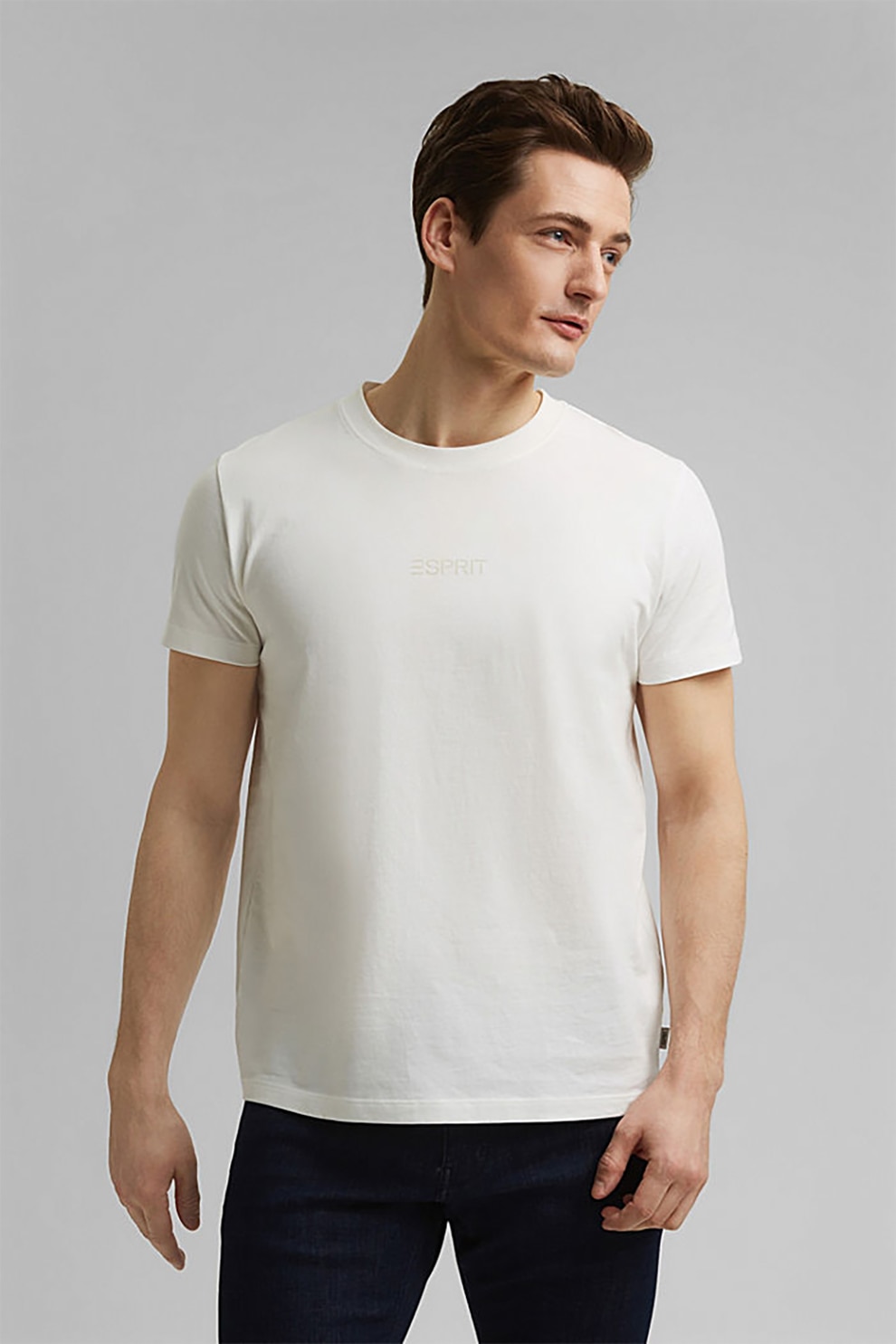 Esprit, Tricou de bumbac organic cu imprimeu logo reflectorizant, Alb, 2XL