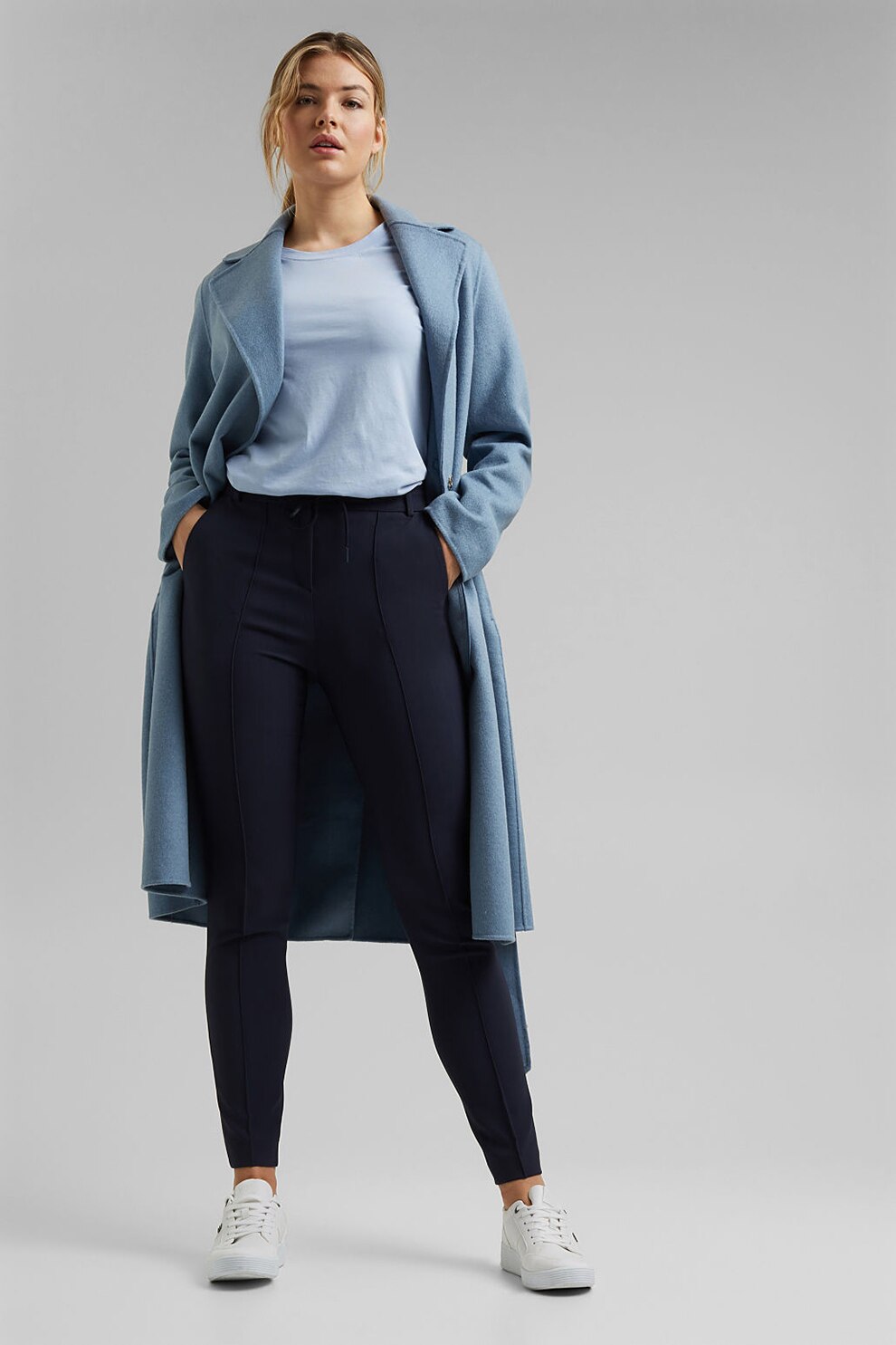 Esprit,Pantaloni chino cu dungi discrete, Bleumarin, W36-L30