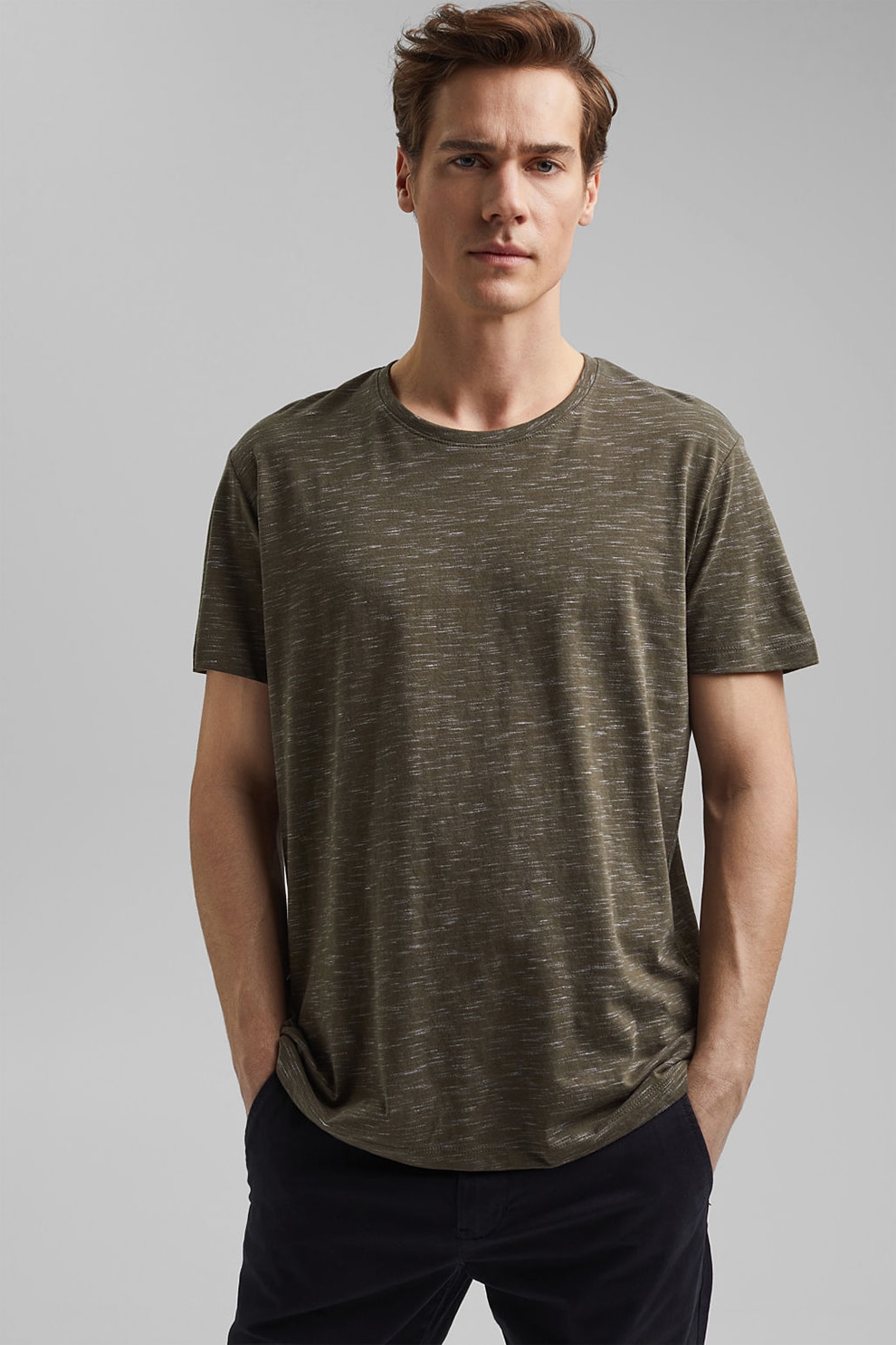 Esprit, Tricou regular fit din amestec de bumbac organic, Verde melange, S