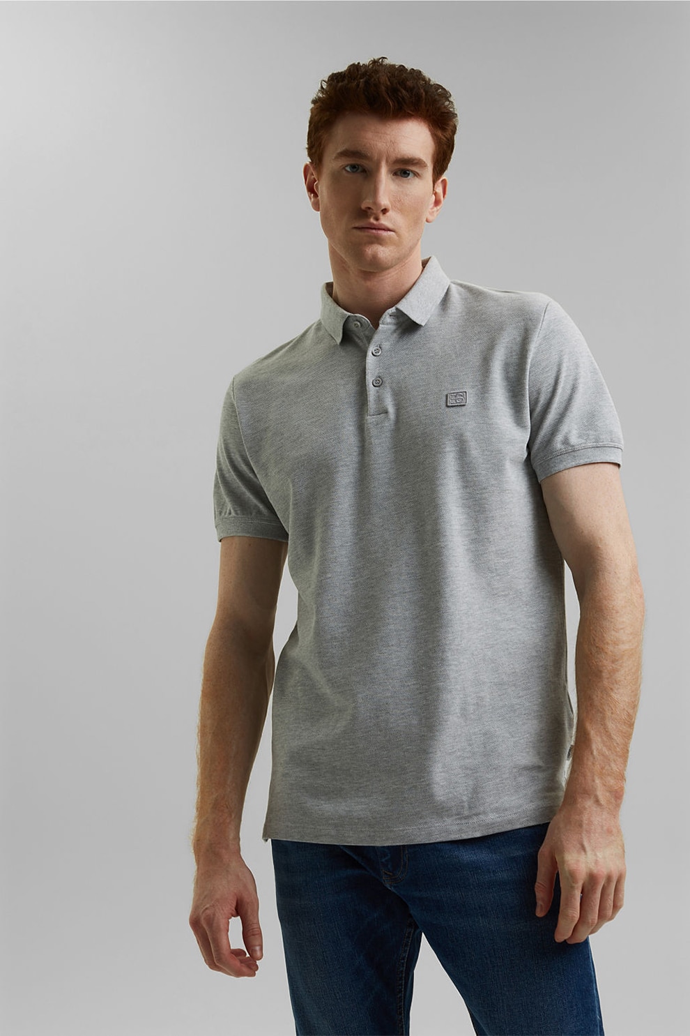 Esprit, Tricou polo de bumbac organic pique, Gri