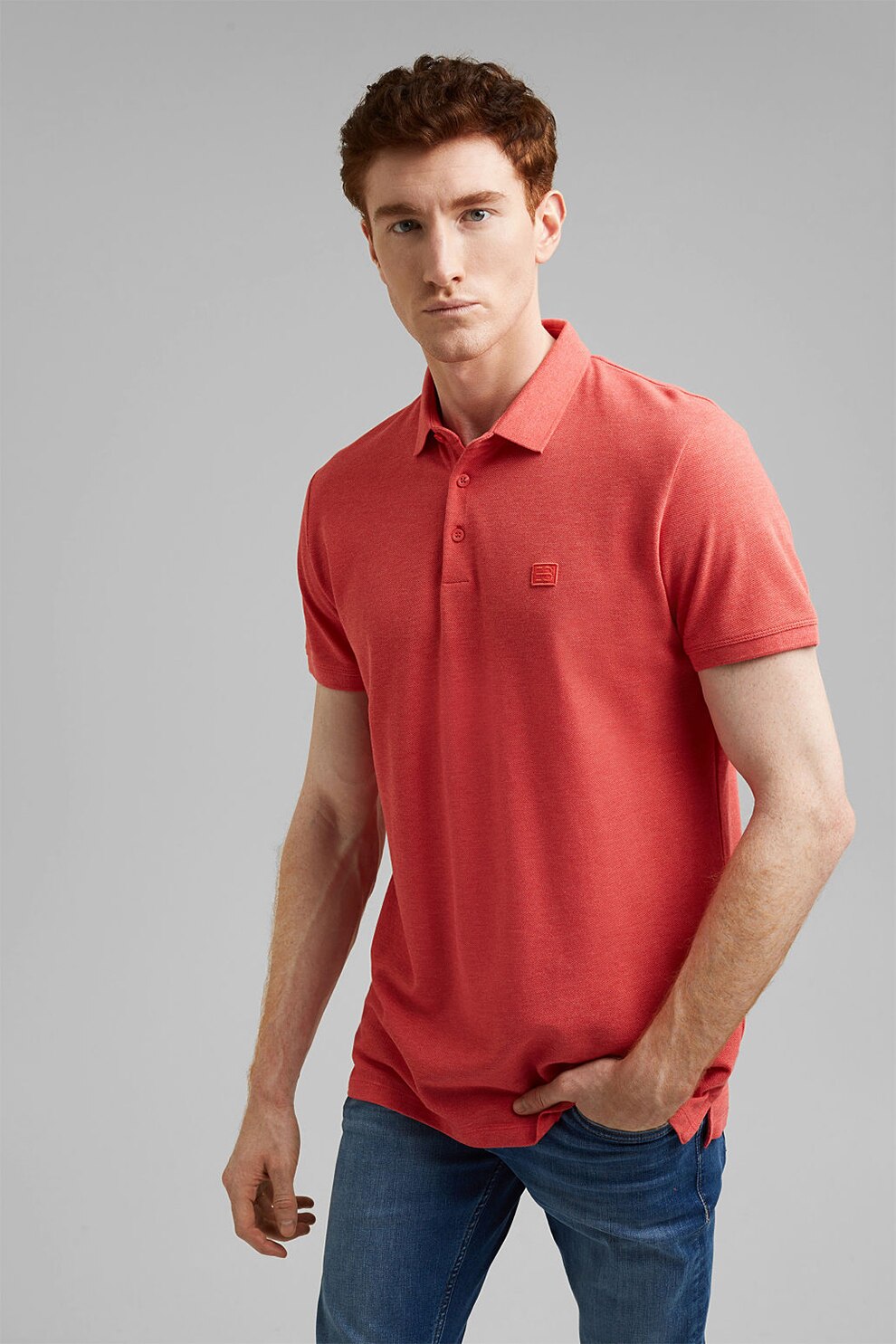 Esprit, Tricou polo de bumbac organic pique, Corai