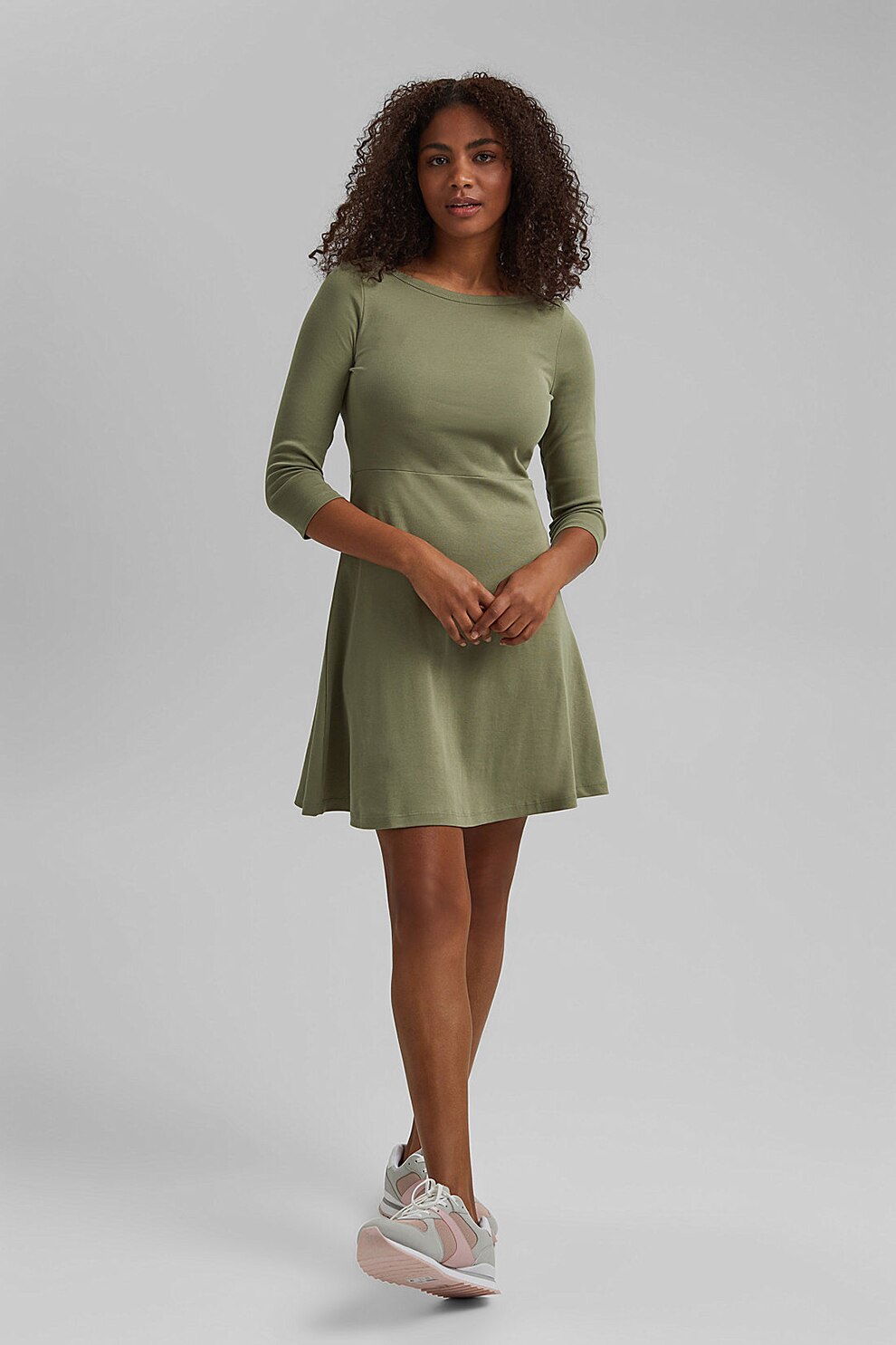 EDC by Esprit, Rochie mini evazata de bumbac organic, Verde sparanghel
