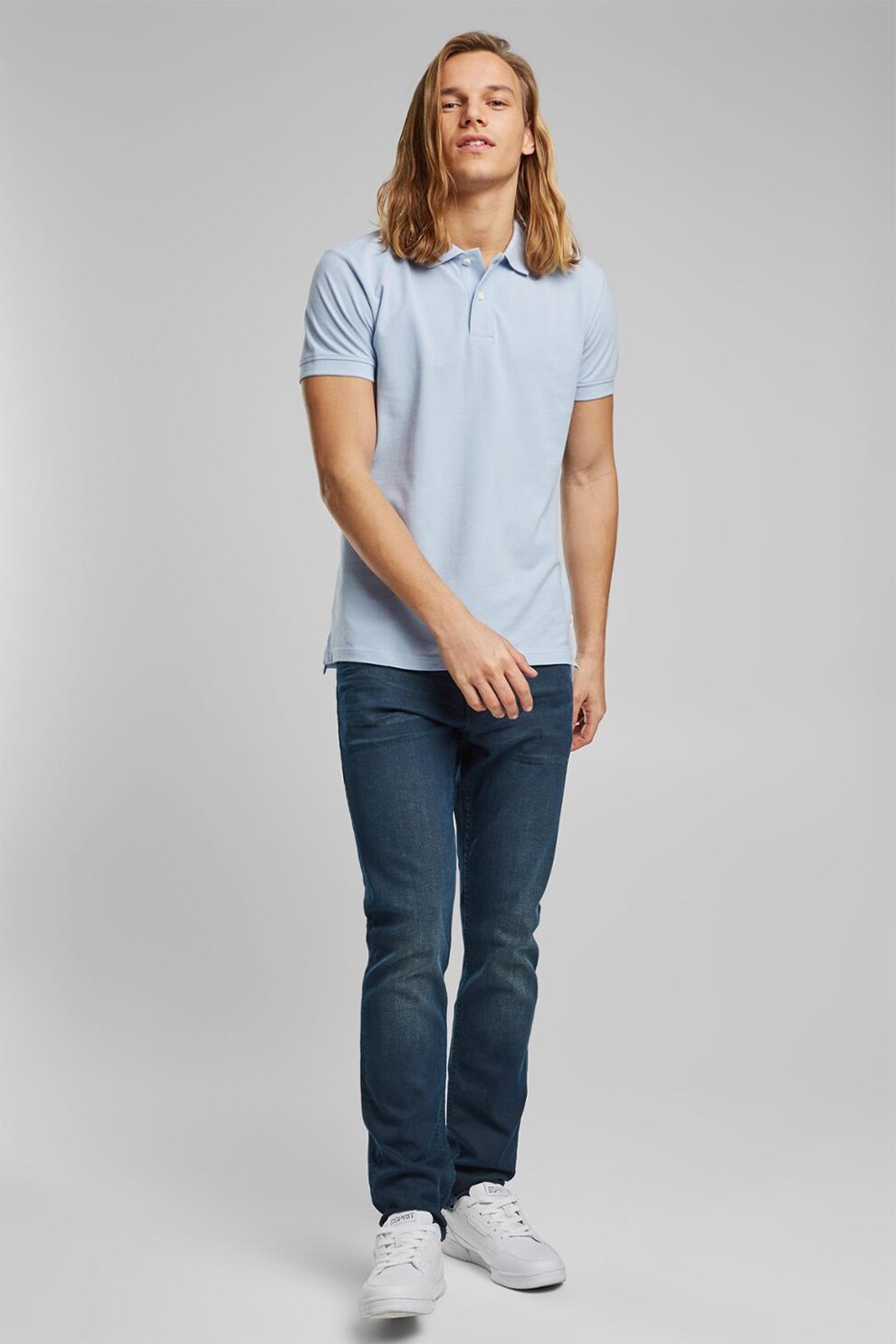 EDC by Esprit, Tricou polo de bumbac organic, Albastru deschis