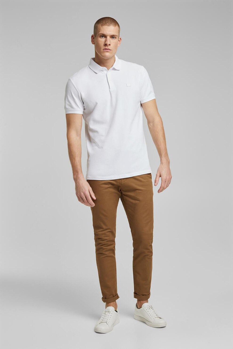 Esprit, Tricou polo slim fit de bumbac organic, Alb