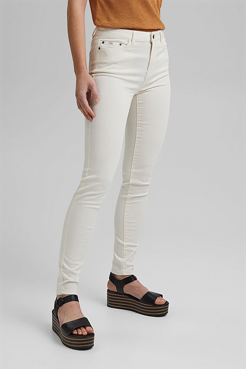 EDC by Esprit, Pantaloni skinny din amestec de bumbac organic, Alb prafuit