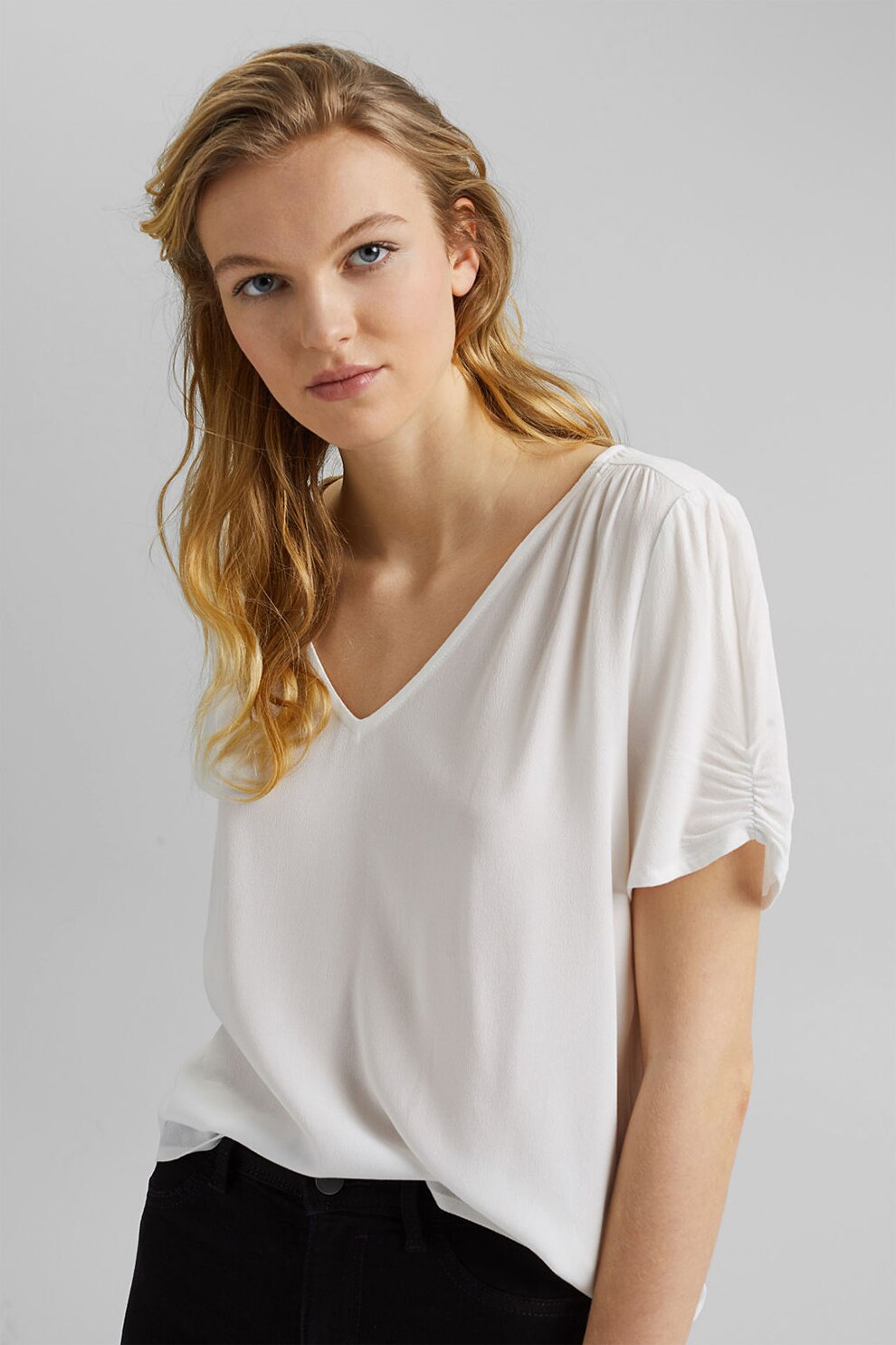 EDC by Esprit, Bluza cu maneci scurte si drapaje, Alb