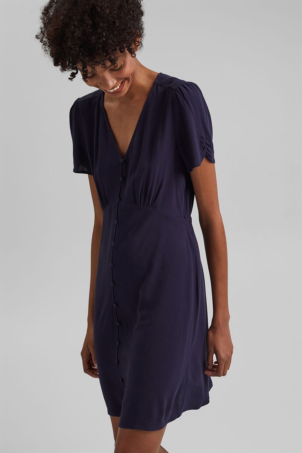 EDC by Esprit, Rochie cu decolteu in V si nasturi, Bleumarin