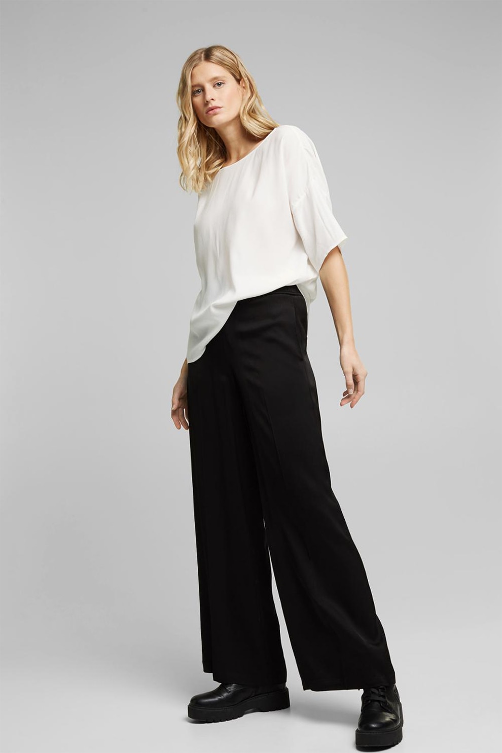 Esprit, Bluza supradimensionata cu maneci cazute, Alb prafuit