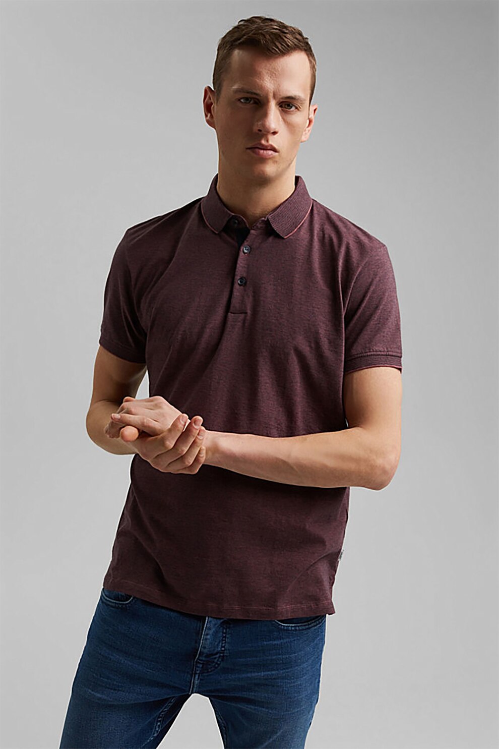 Esprit, Tricou polo regular fit de bumbac organic, Rosu Bordeaux
