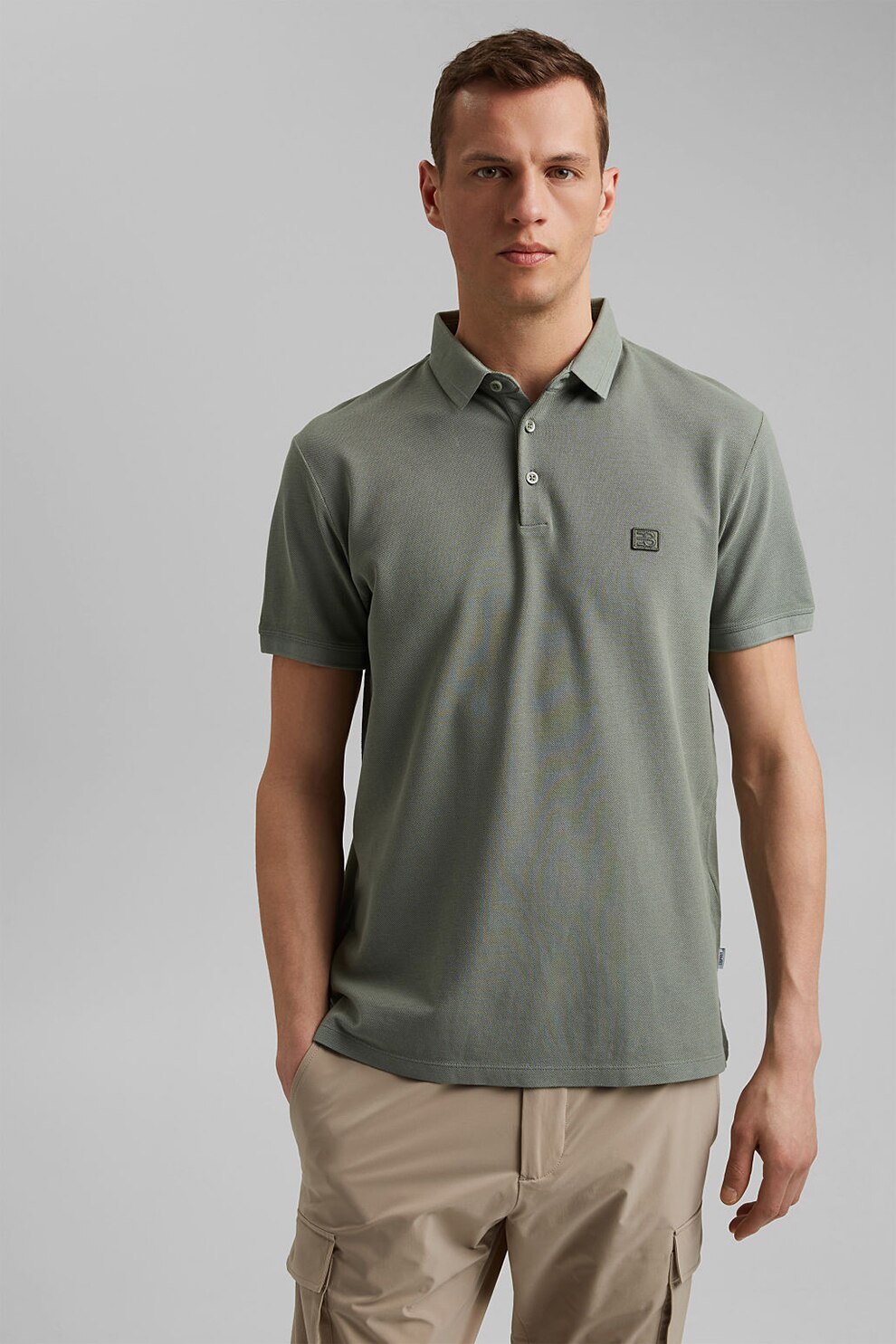 Esprit, Tricou polo de bumbac organic, Gri