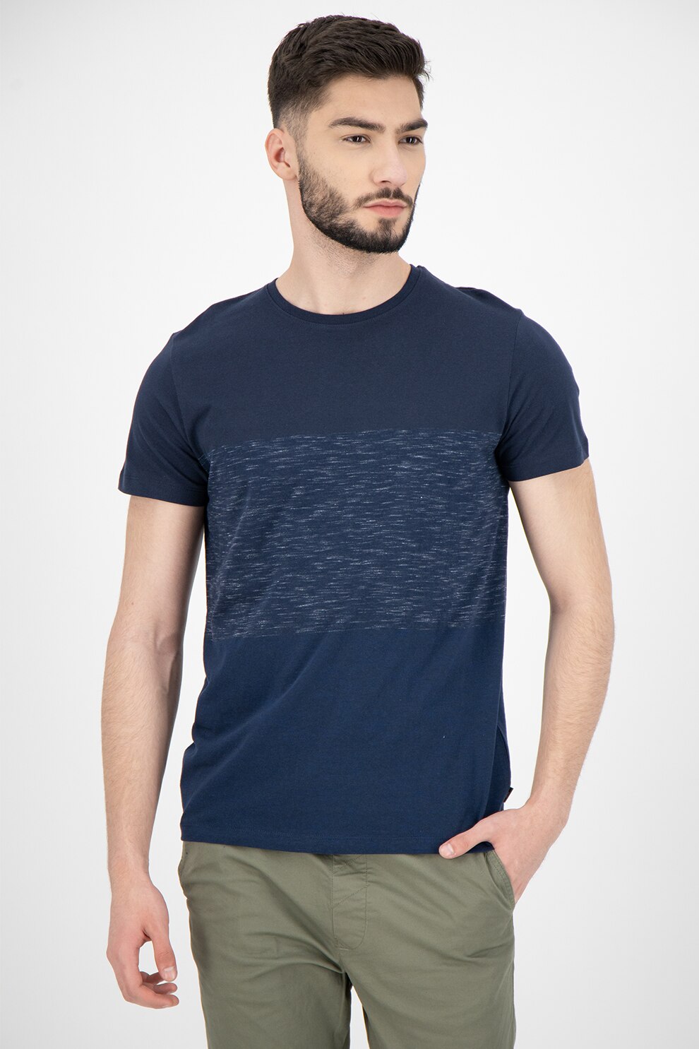 EDC by Esprit, Tricou cu dungi si model colorblock, Bleumarin, S