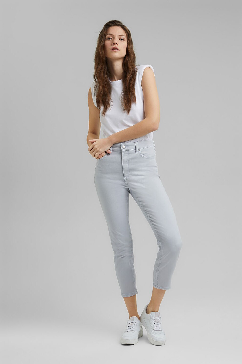 EDC by Esprit, Blugi crop din amestec de bumbac organic, Albastru pastel