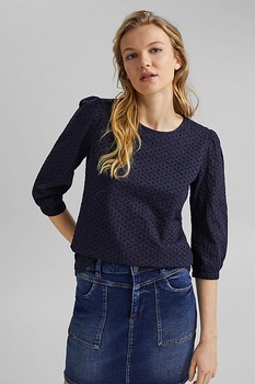 EDC by Esprit, Bluza de dantela Sangallo cu maneci 3/4, Bleumarin EDC by Esprit, Bluza de dantela Sangallo cu maneci 3/4, Bleumarin