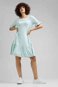 Esprit, Rochie evazata cu mansete cu volane, Verde menta Esprit, Rochie evazata cu mansete cu volane, Verde menta