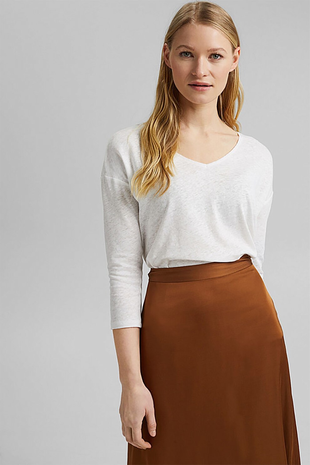 Esprit, Bluza din amestec de in cu maneci 3/4, Alb