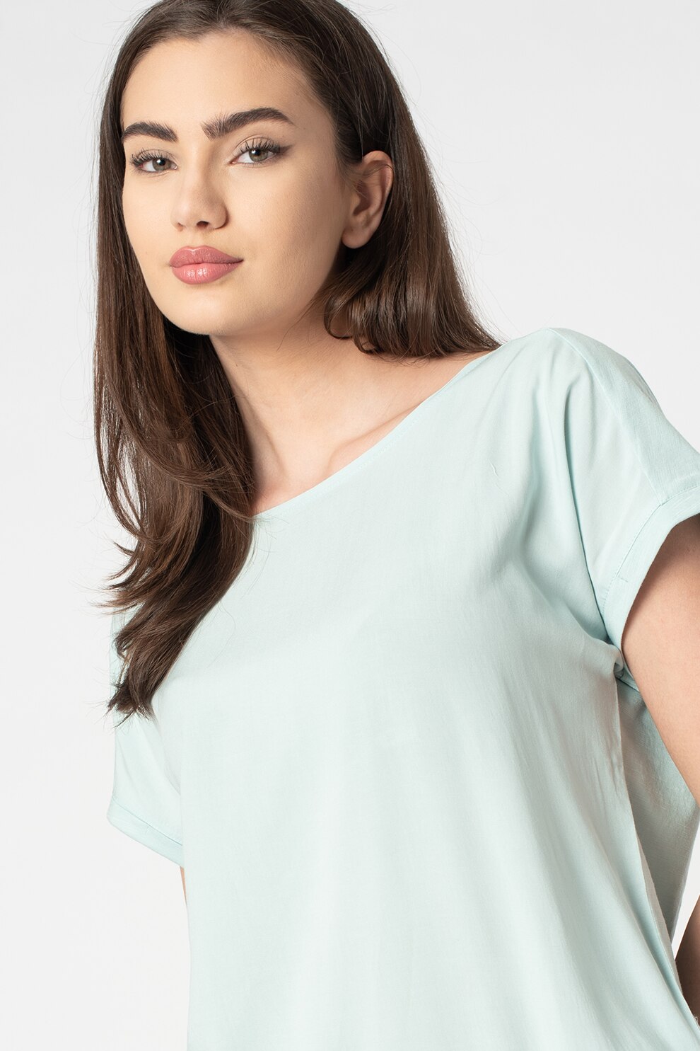 Esprit, Tricou lejer din amestec de modal si bumbac organic, Albastru aquamarin