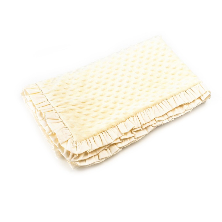 Paturica soft botez, cu volanase, crem, 80 x 100 cm