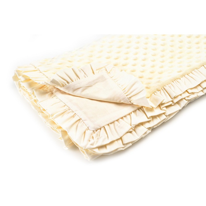 Paturica soft botez, cu volanase, crem, 80 x 100 cm
