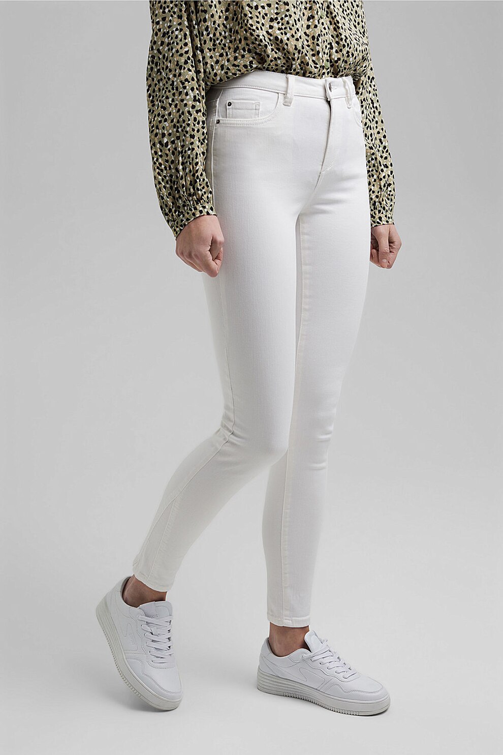 Esprit, Blugi skinny din amestec de bumbac organic cu efect modelator, Alb