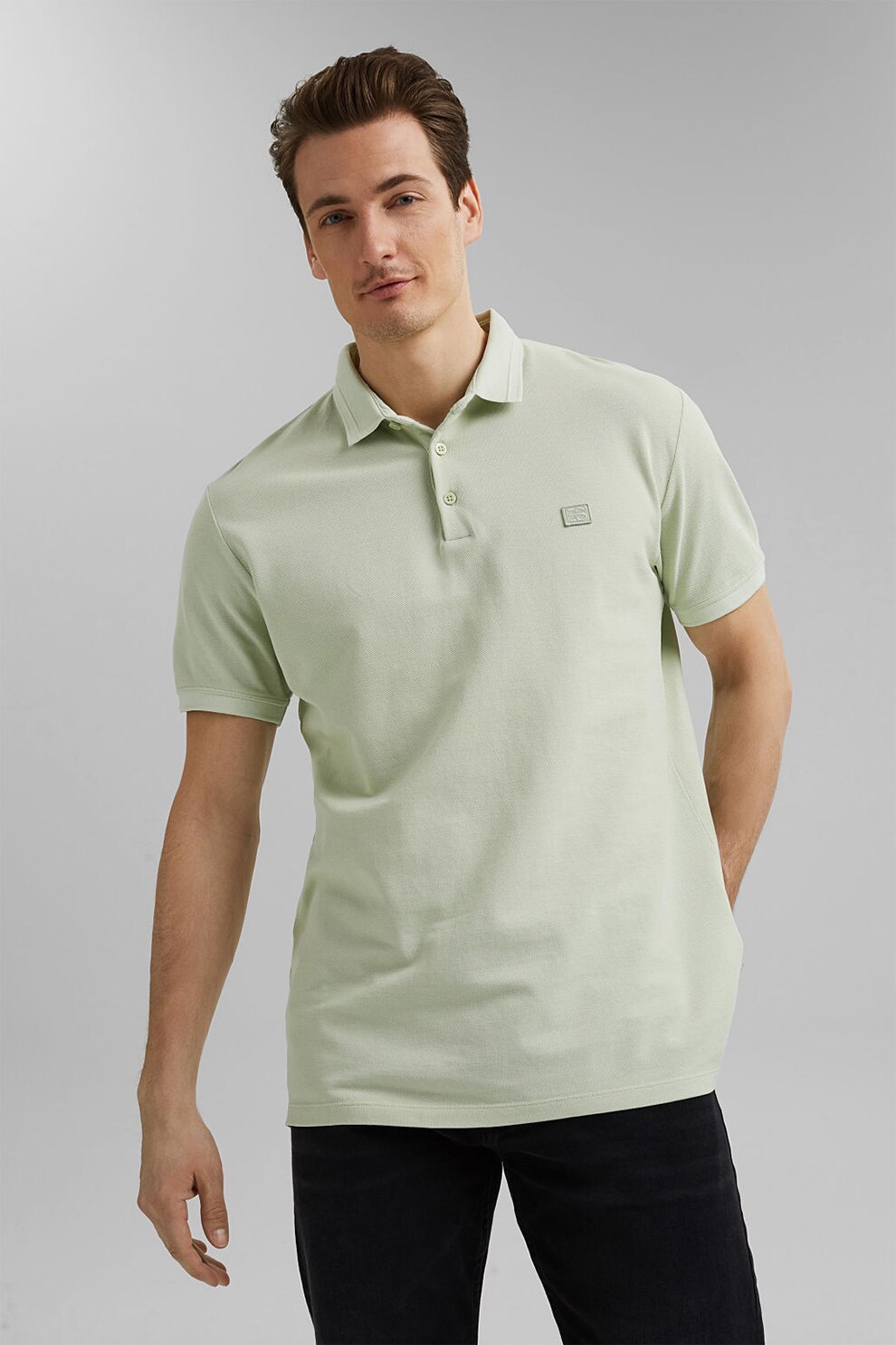 Esprit, Tricou polo de bumbac organic, Alb prafuit
