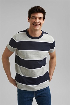 EDC by Esprit,Tricou din amestec de bumbac organic cu dungi, Bleumarin/Gri melange EDC by Esprit,Tricou din amestec de bumbac organic cu dungi, Bleumarin/Gri melange