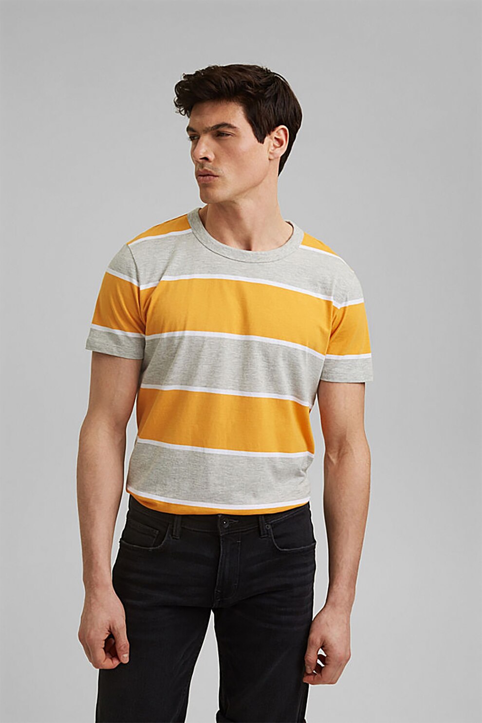 EDC by Esprit,Tricou din amestec de bumbac organic cu dungi, galben sofran, gri melange