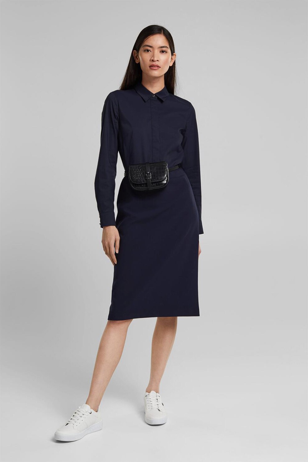 Esprit, Rochie tip camasa cu aspect combi, Bleumarin, XL