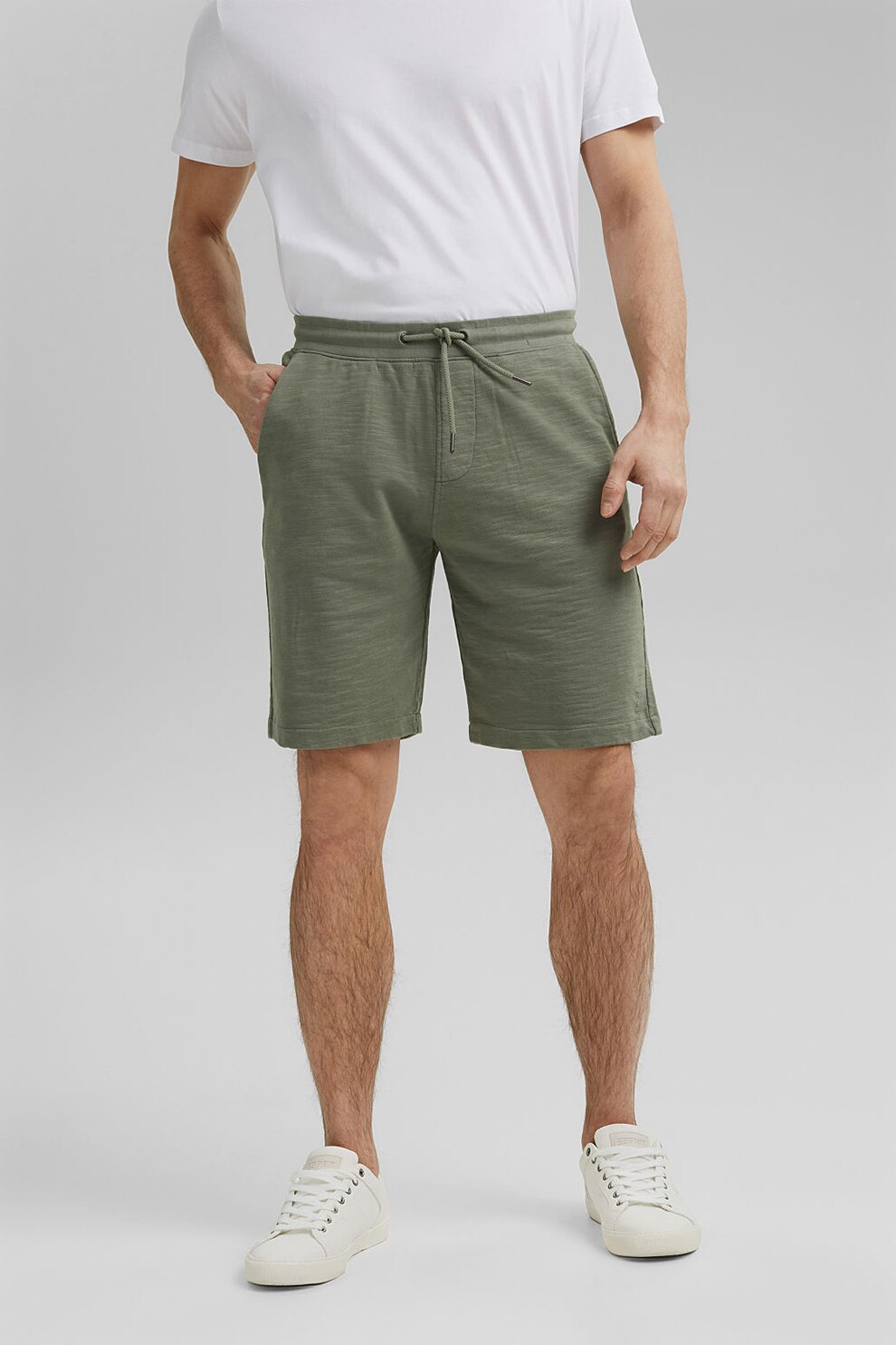 Esprit, Bermude de bumbac organic cu snur, Verde sparanghel