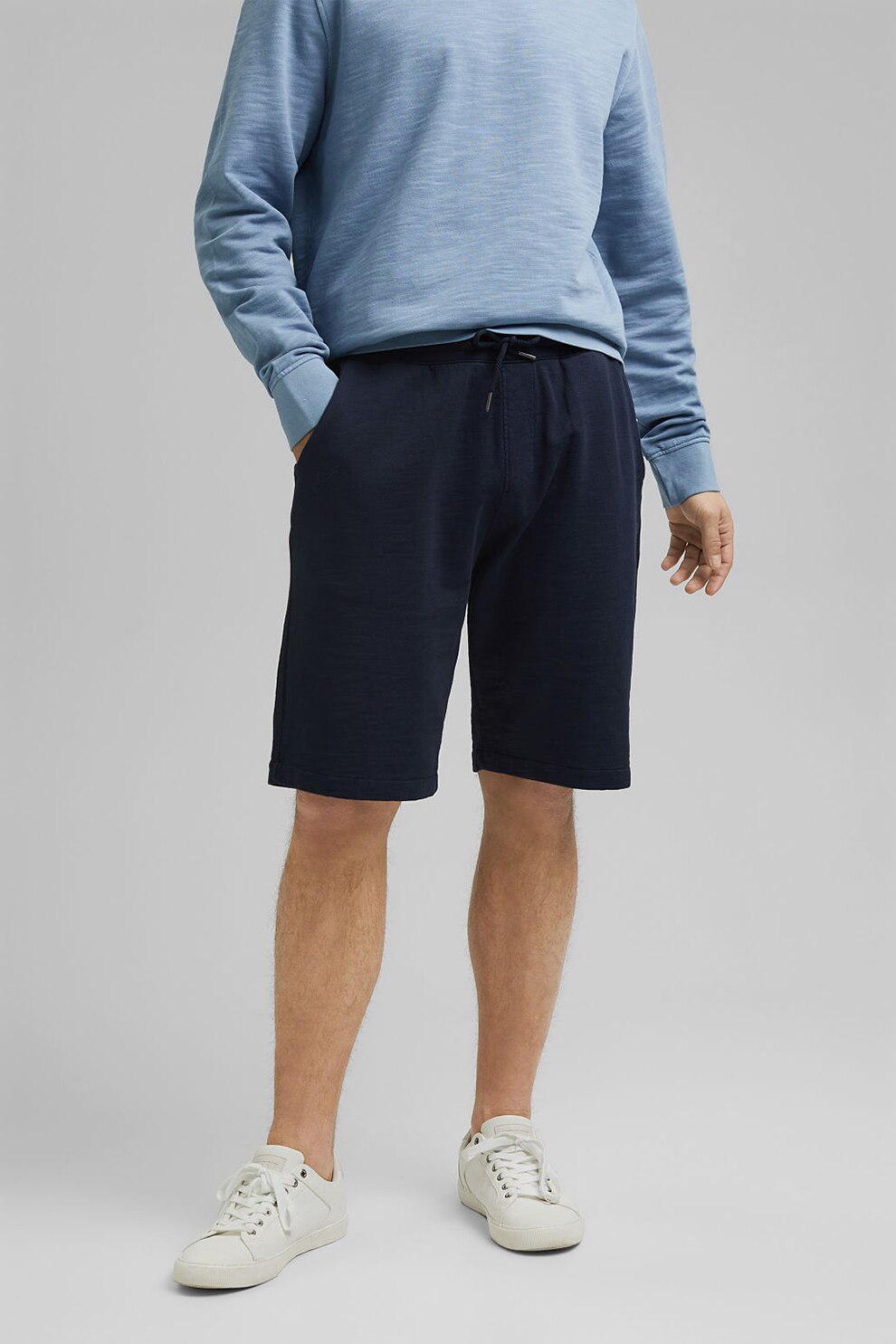 Esprit, Bermude de bumbac organic cu snur, Bleumarin inchis