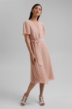 Esprit, Rochie midi cu pliuri si maneci clopot, Roz Esprit, Rochie midi cu pliuri si maneci clopot, Roz