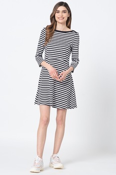 EDC by Esprit, Rochie mini din bumbac organic cu model, Bleumarin/Alb, S EDC by Esprit, Rochie mini din bumbac organic cu model, Bleumarin/Alb, S