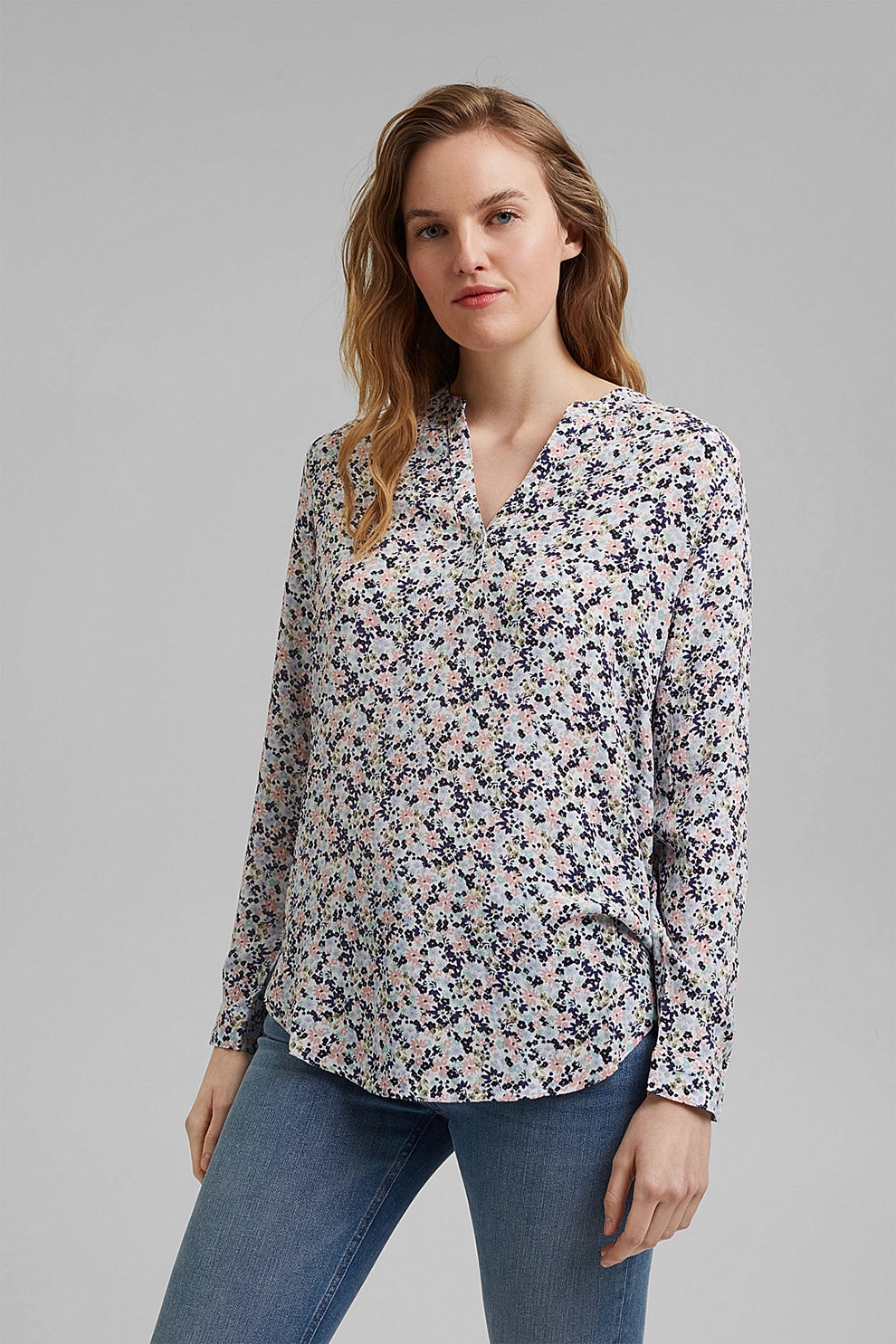 Esprit, Bluza vaporoasa cu imprimeu, Roz, verde pal, albastru pal