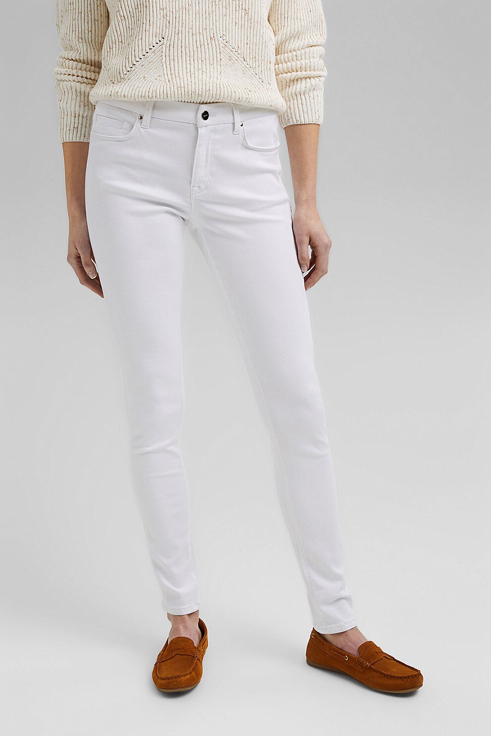 Esprit, Blugi skinny cu 5 buzunare, Alb