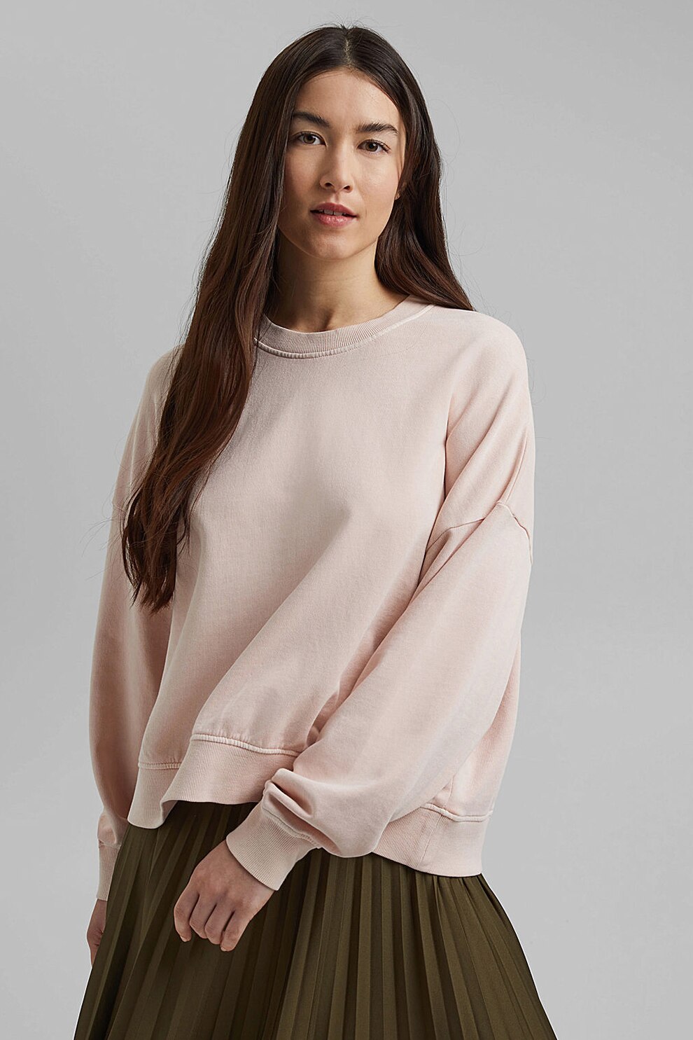 Esprit, Bluza sport supradimensionata de bumbac organic, Roz pal