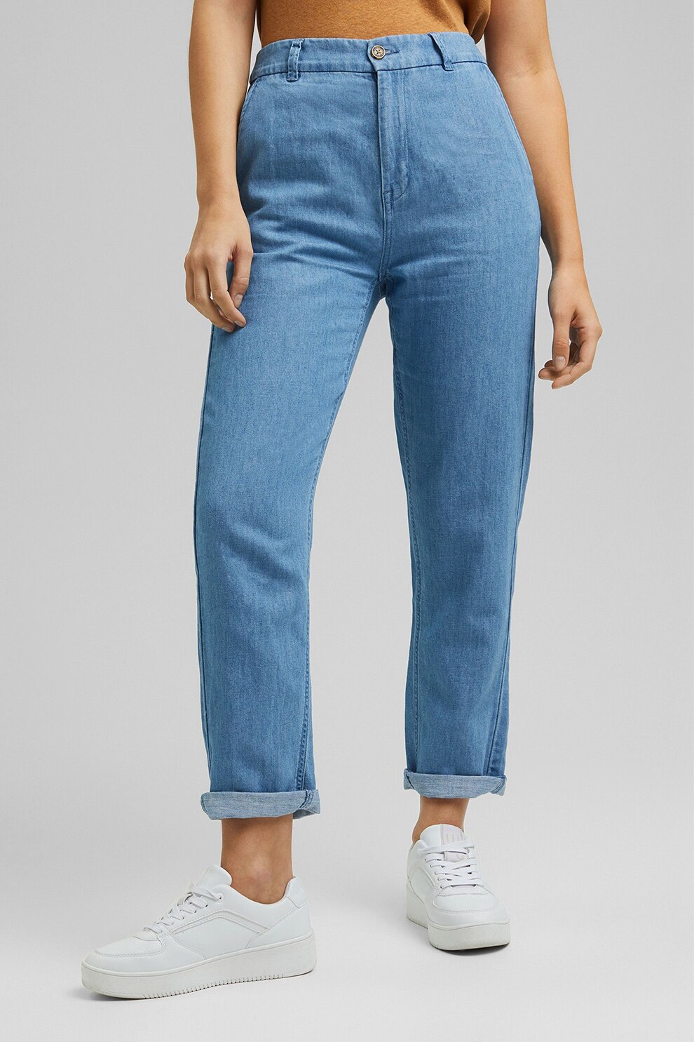 Esprit, Blugi relaxed fit din amestec de lyocell, Albastru deschis