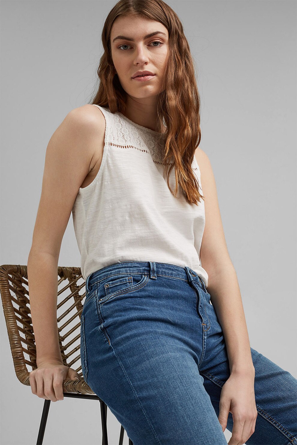 Esprit, Bermude de denim cu terminatie pliabiila, Albastru deschis